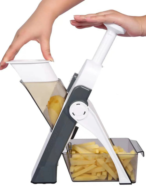 Kitchen Slicer With Adjustable Thickness And Collection Container