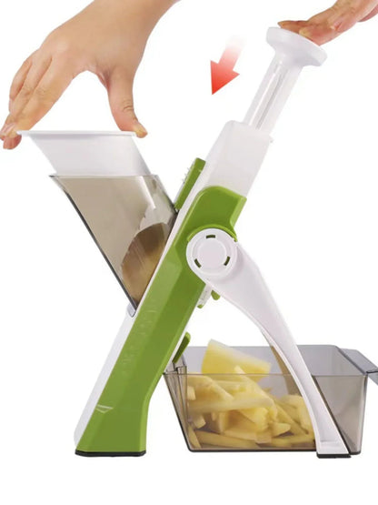 Kitchen Slicer With Adjustable Thickness And Collection Container