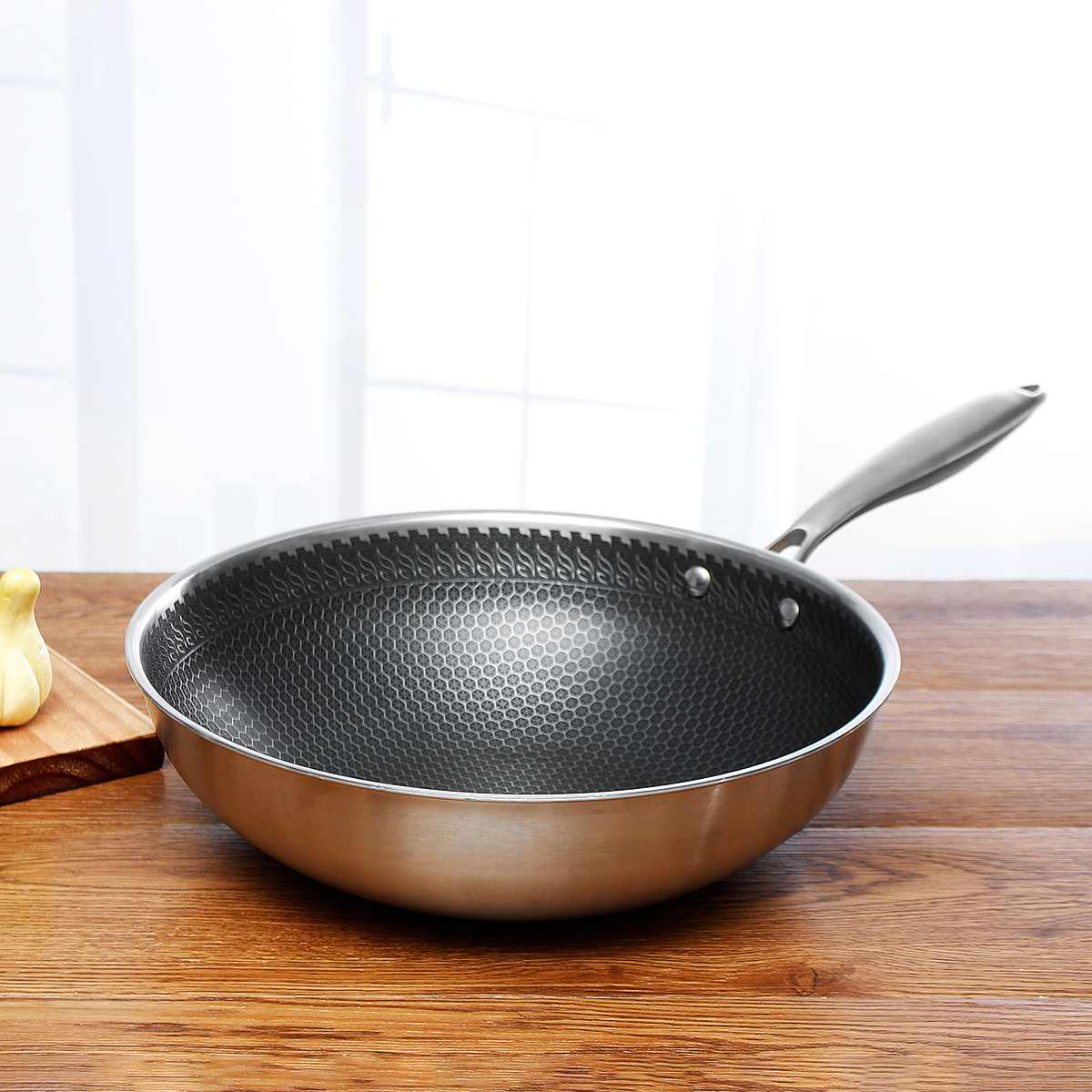 Stainless steel frying pan with non-stick coating for effortless cooking