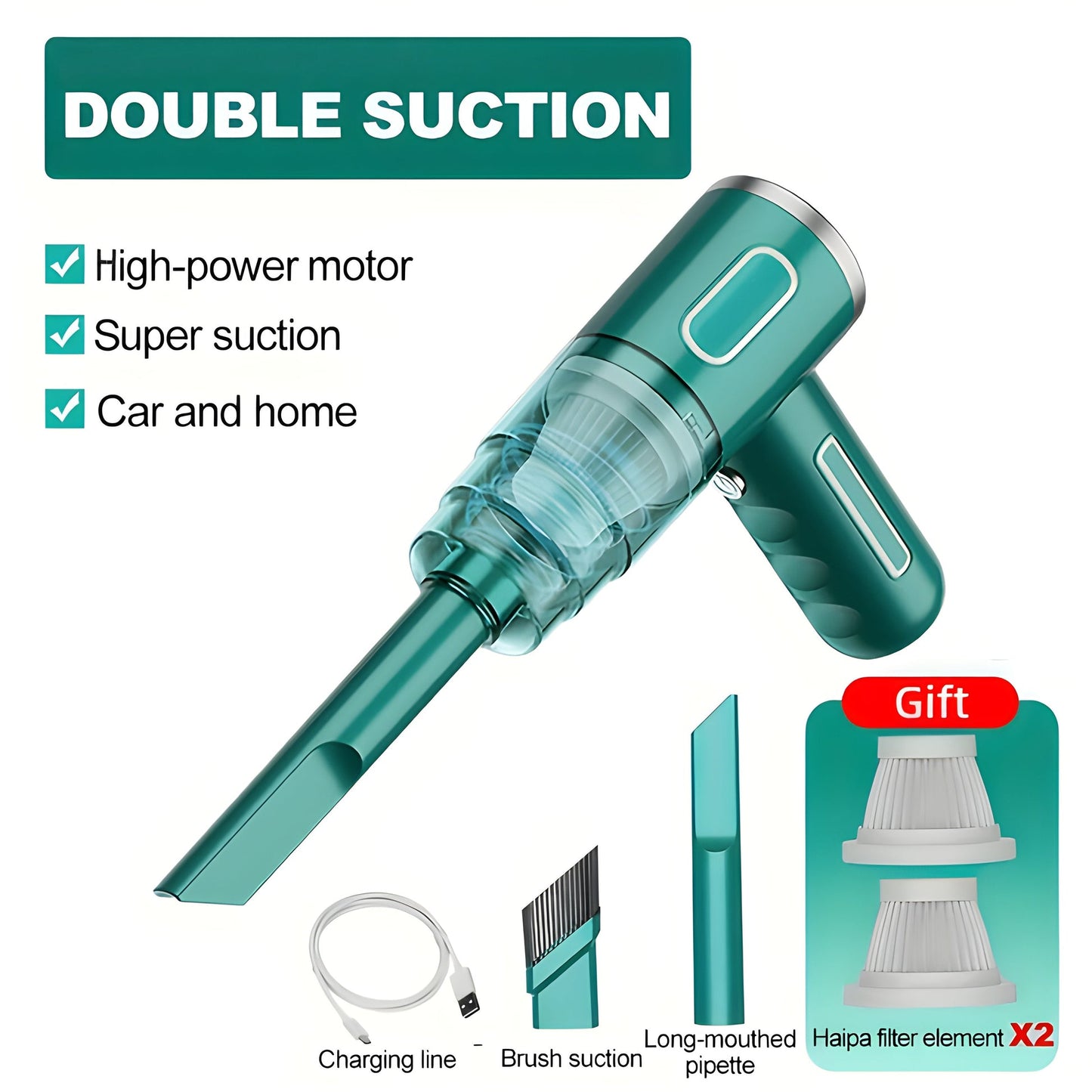 Portable USB Rechargeable Vacuum Cleaner for Car and Home