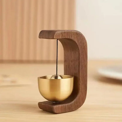 Wireless Door Chime with Brass Bell and Wooden Frame