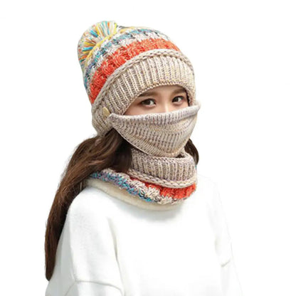Cozy Knitted Hat Scarf Set with Velvet Lining