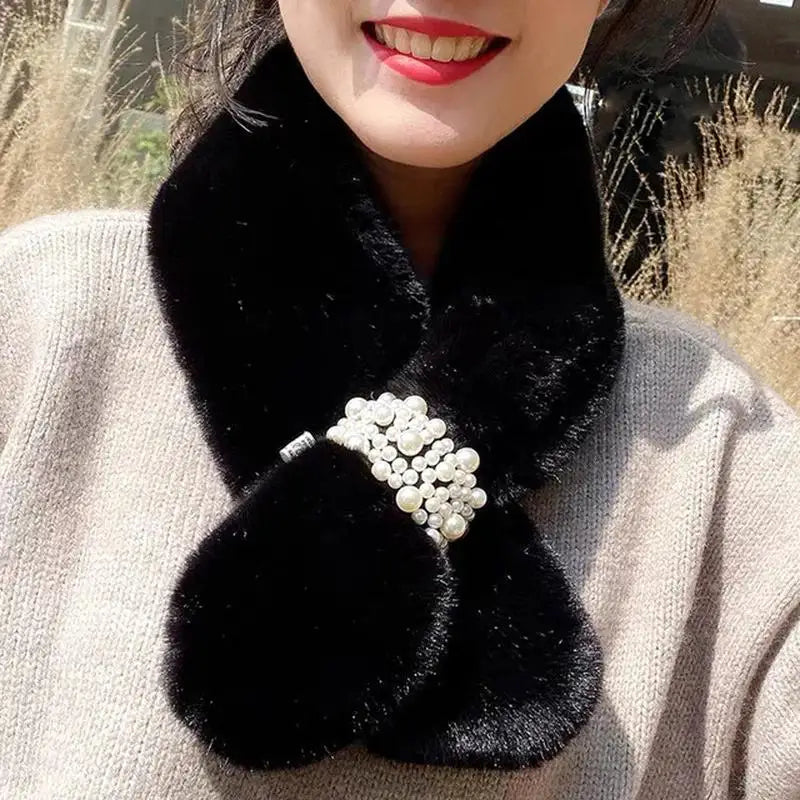Luxury Faux Fur Pearl Winter Scarf