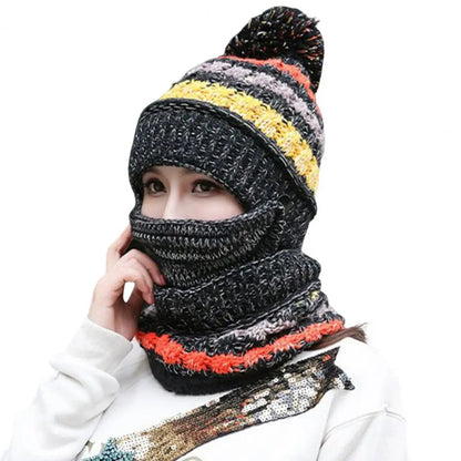 Cozy Knitted Hat Scarf Set with Velvet Lining