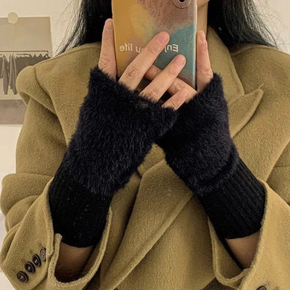 Plush Cozy Fingerless Gloves for Women