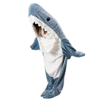Soft Flannel Shark Hoodie Blanket