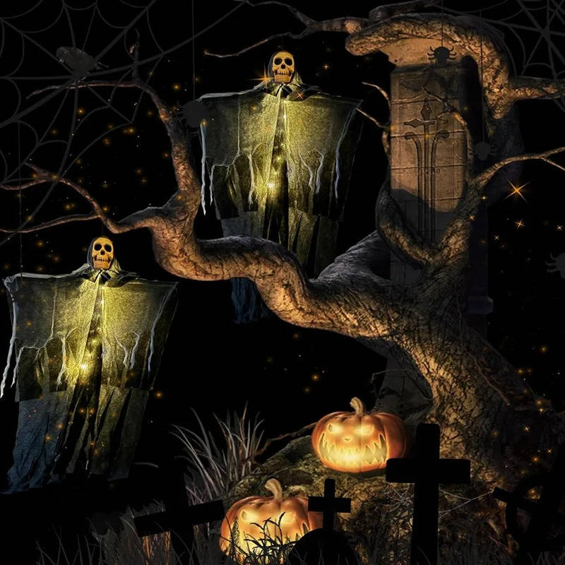 Glowing Skull Scary Outdoor Halloween Decorations- Set of Two