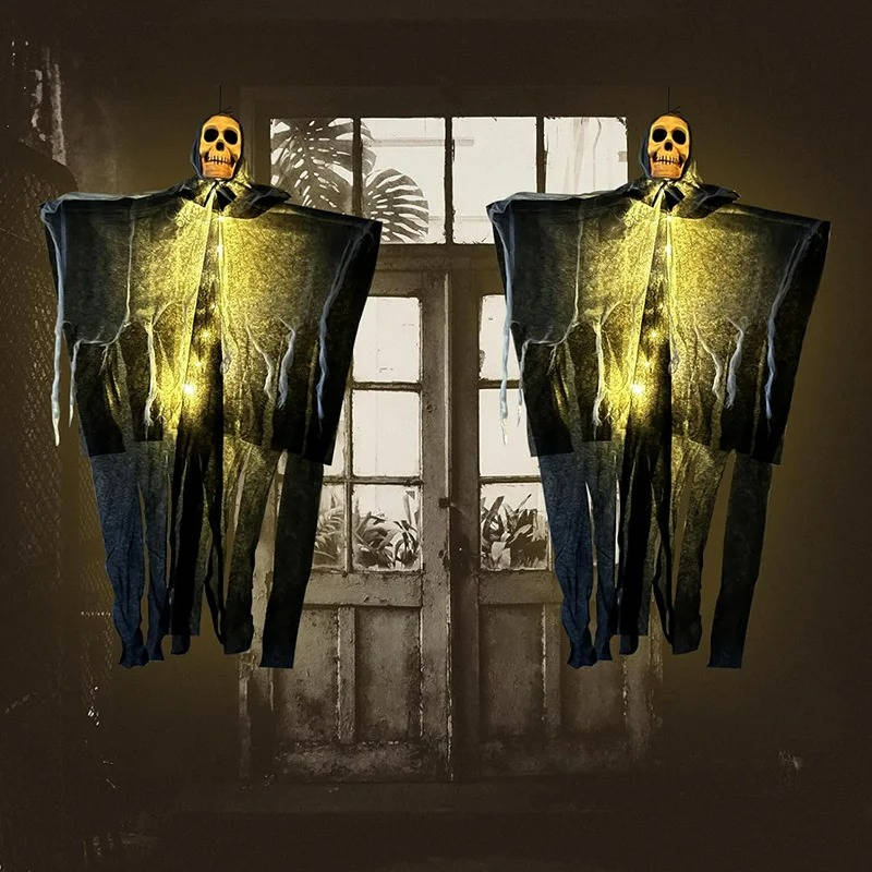 Glowing Skull Scary Outdoor Halloween Decorations- Set of Two