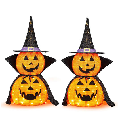 2 Pcs 3ft Halloween Collapsible Lighted In/Outdoor Pumpkin Garden Decoration