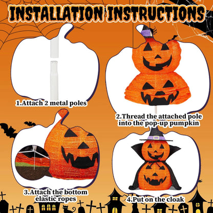 2 Pcs 3ft Halloween Collapsible Lighted In/Outdoor Pumpkin Garden Decoration