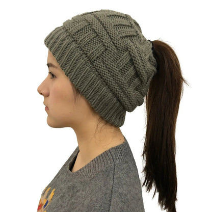 Women Winter Knit Beanie Ponytail Knit Hat