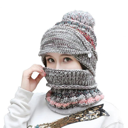 Cozy Knitted Hat Scarf Set with Velvet Lining