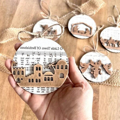 Nativity-Themed Music Sheet Ornament Collection