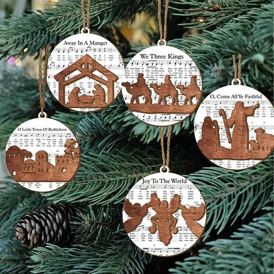 Nativity-Themed Music Sheet Ornament Collection