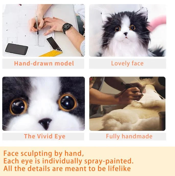 Lifelike Black and White Plush Cat