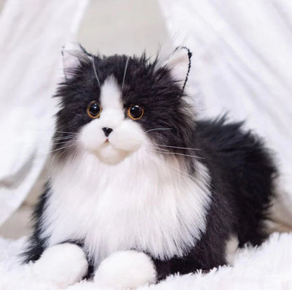 Lifelike Black and White Plush Cat
