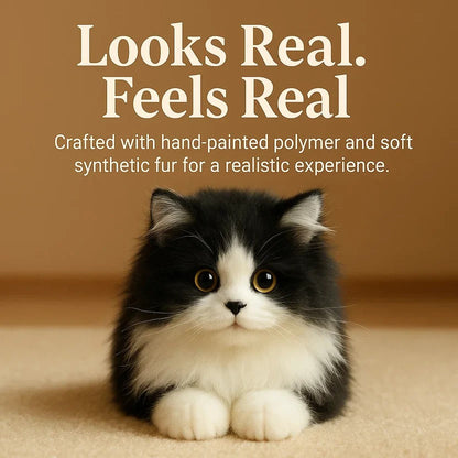 Lifelike Black and White Plush Cat