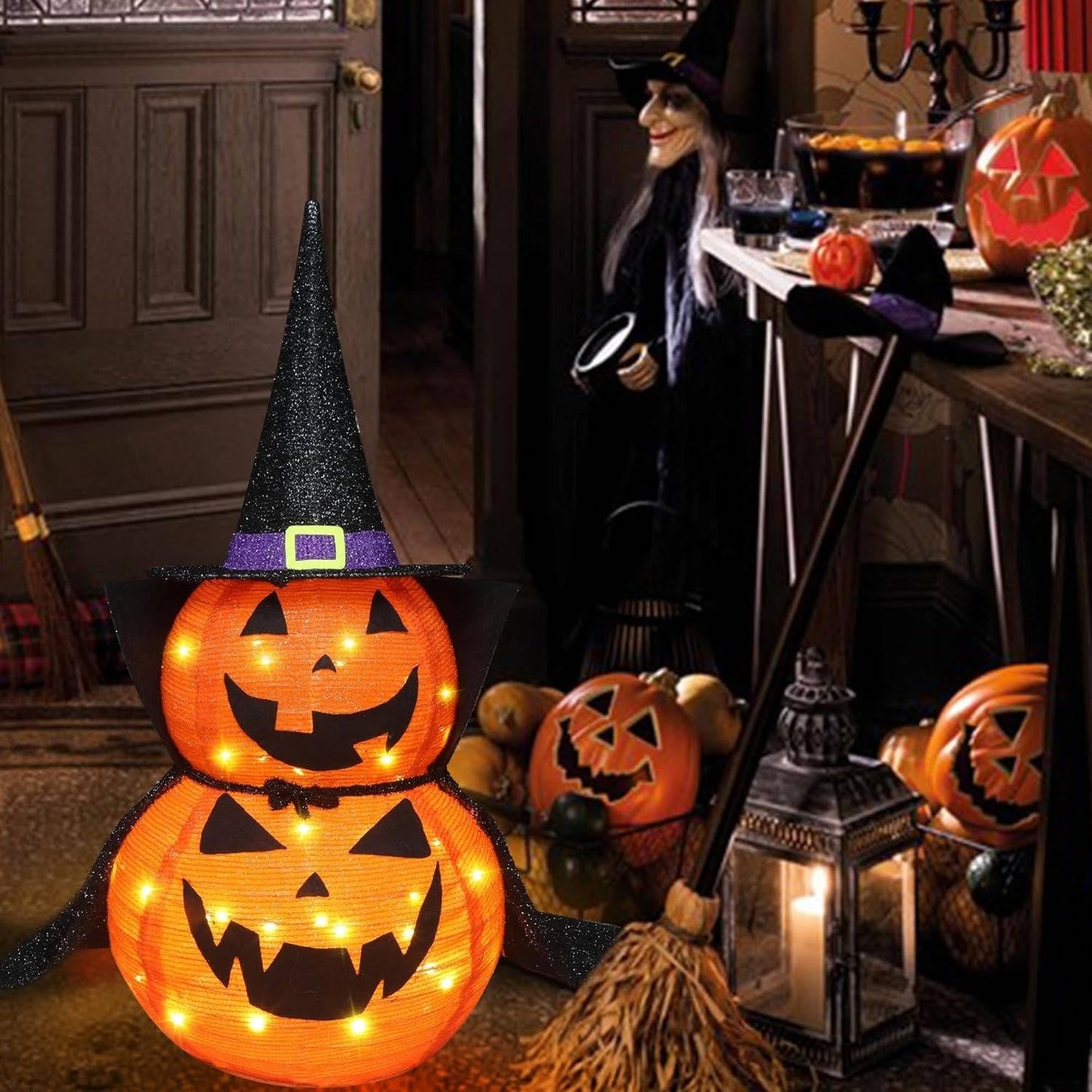 2 Pcs 3ft Halloween Collapsible Lighted In/Outdoor Pumpkin Garden Decoration