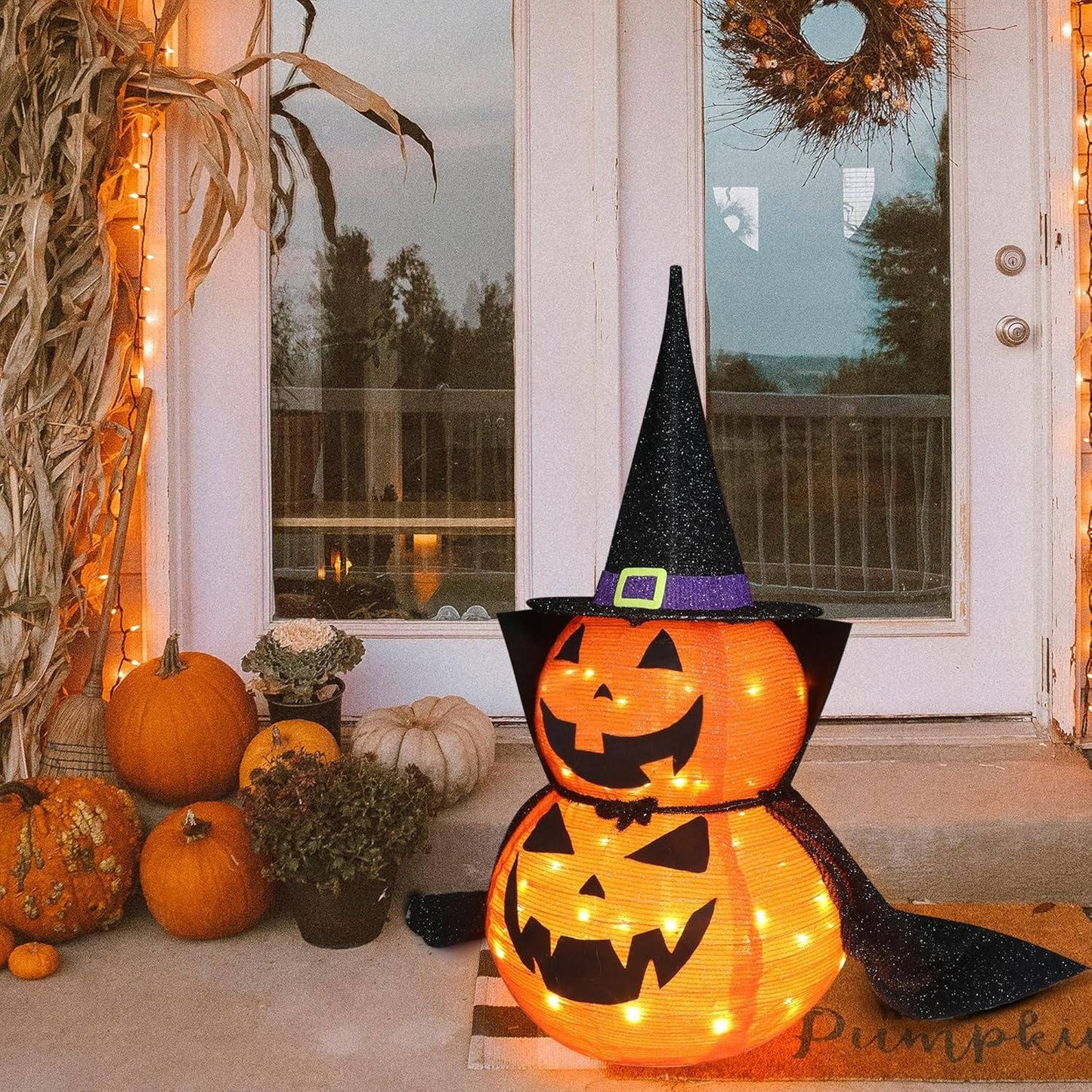 2 Pcs 3ft Halloween Collapsible Lighted In/Outdoor Pumpkin Garden Decoration