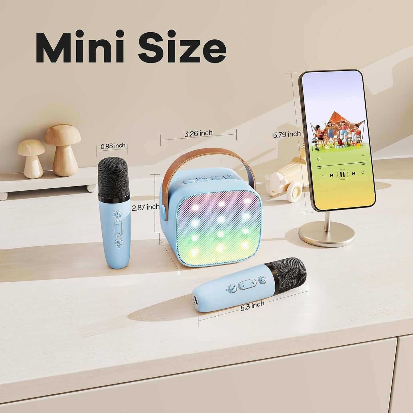 Mini Karaoke Machine with 2 Wireless Microphones