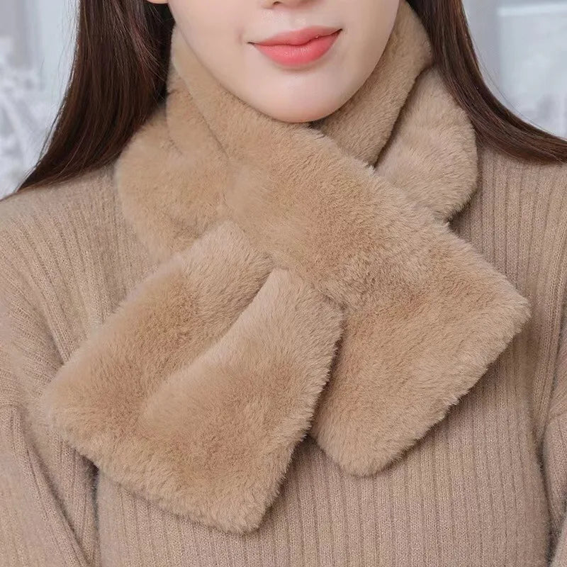 Faux Fur Cross Collar Neck Warmer Winter Scarf