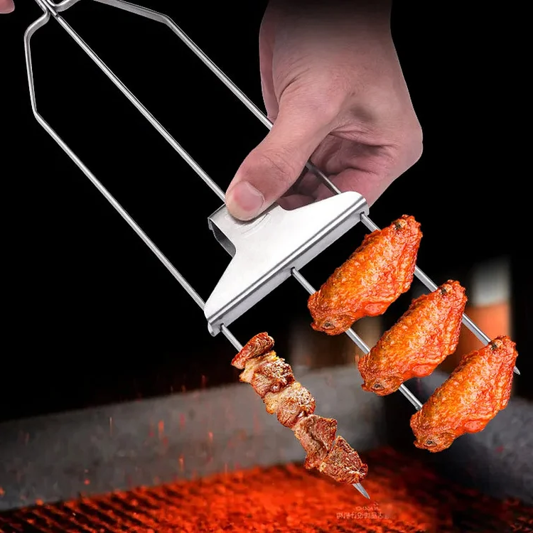 Three-prong grill skewer set