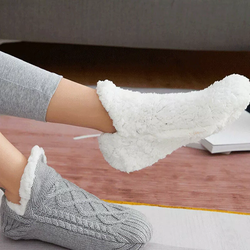 Non Slip Thermal Socks for Women Indoor Warm Fleece Grip Socks