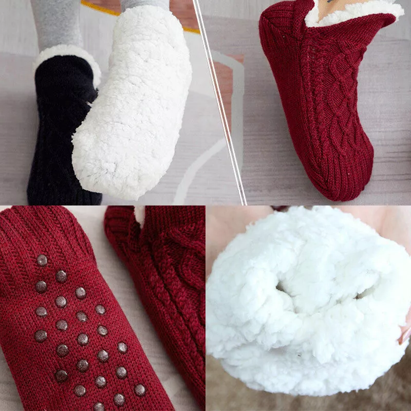 Non Slip Thermal Socks for Women Indoor Warm Fleece Grip Socks