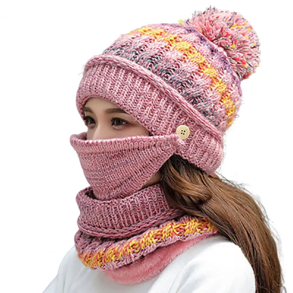 Cozy Knitted Hat Scarf Set with Velvet Lining