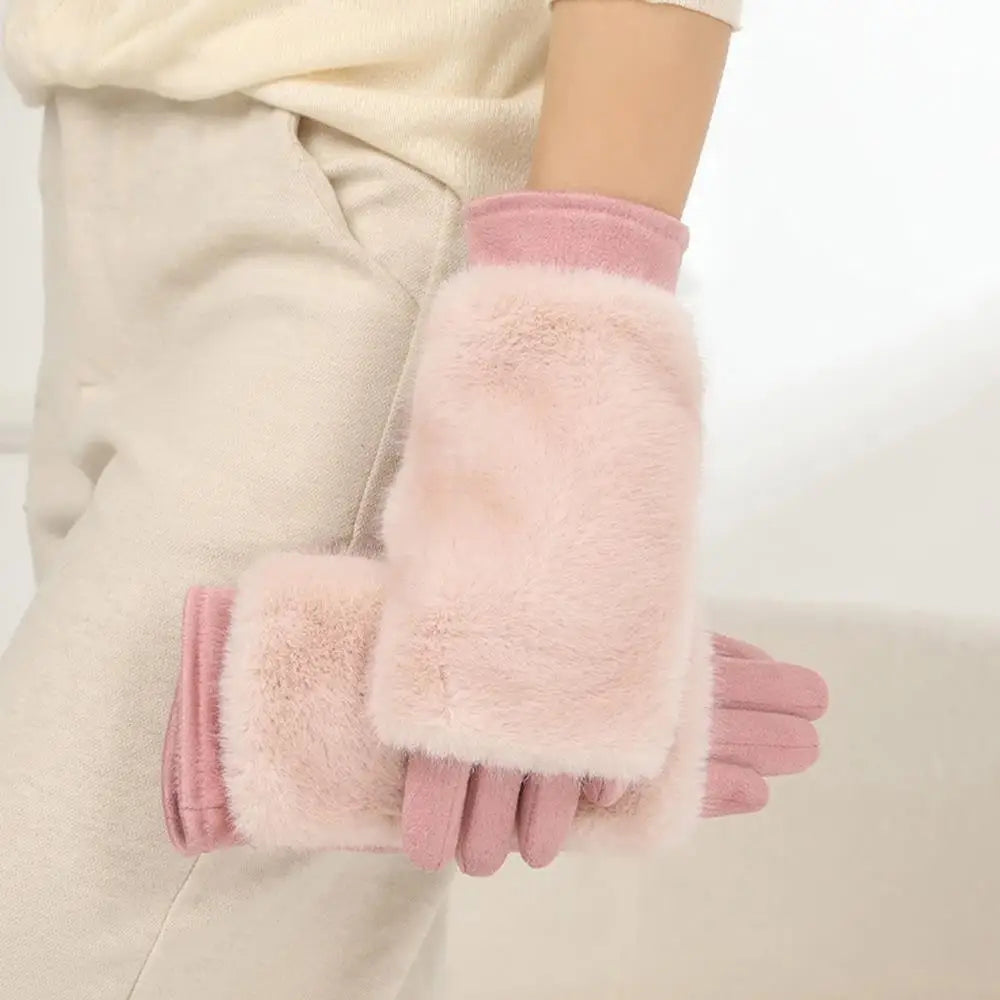 Suede Rabbit Fur Touch Screen Winter Gloves