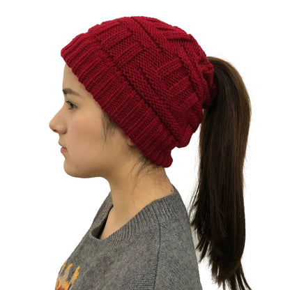 Women Winter Knit Beanie Ponytail Knit Hat